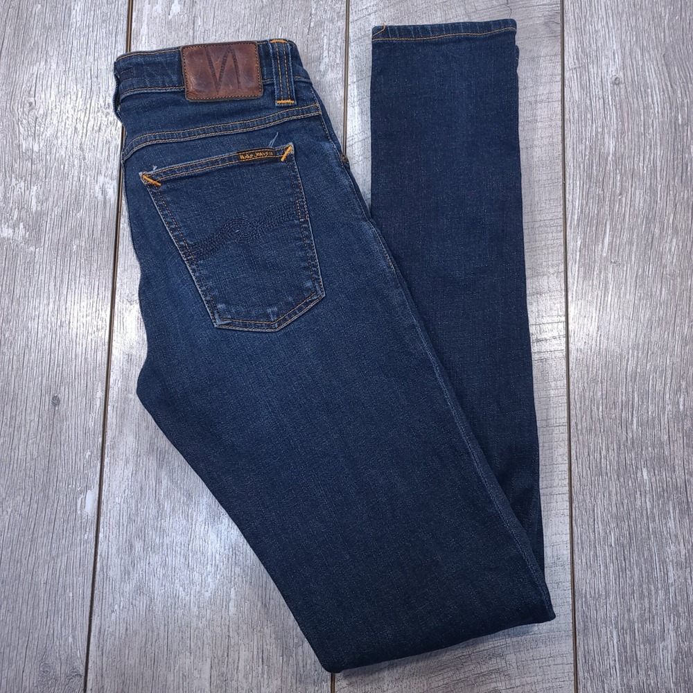Nudie Jeans Skinny Lin Jeans Women 28x34 Twill Navy Stretch Organic Denim Long